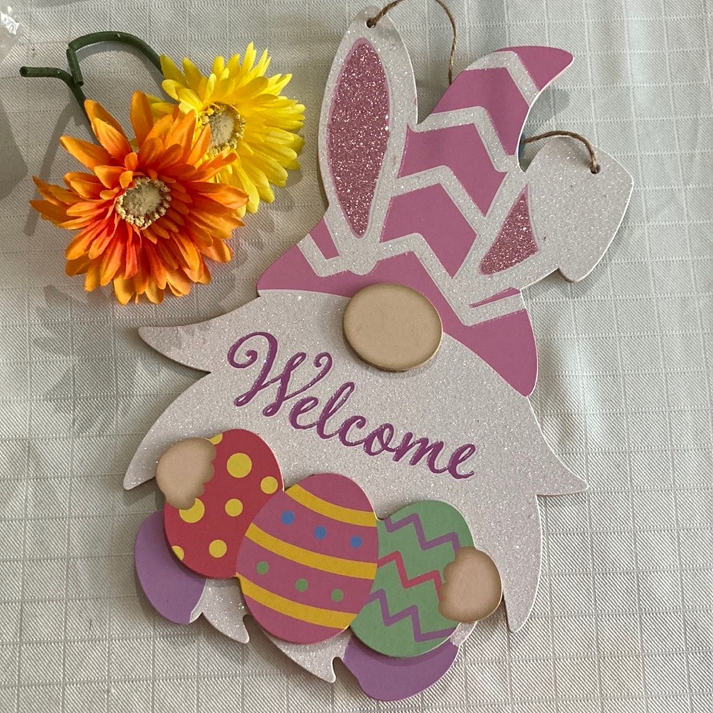 Easter gnome welcome sign front door NEW gnome holding Easter egg